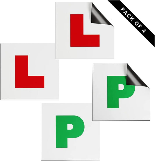 LONOVE 4 Pack New Driver L and P Plates - 2 Magnetic L Plates for Car UK and 2 P Plates Magnetic - 1.1 mm Extra Thick