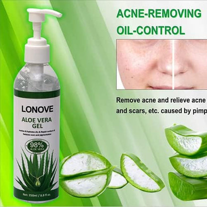 Lonove Organic Aloe Vera Gel - Aloe Vera Gel 100 Percent pure Gel 250ml