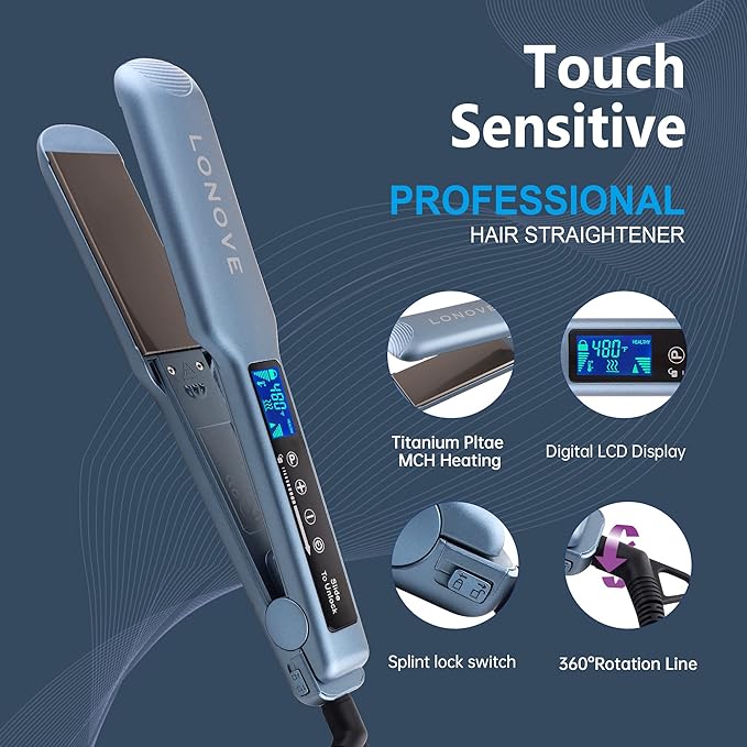 Touch Control Titanium Wide Plate Hair Straighteners for Thick Hair - Professional Flat Iron Hair Straightener